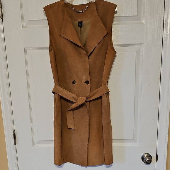 White House Black Market Dresses & Skirts - White House Black Market Suede Leather Sleeveless Trench Dress with Belt